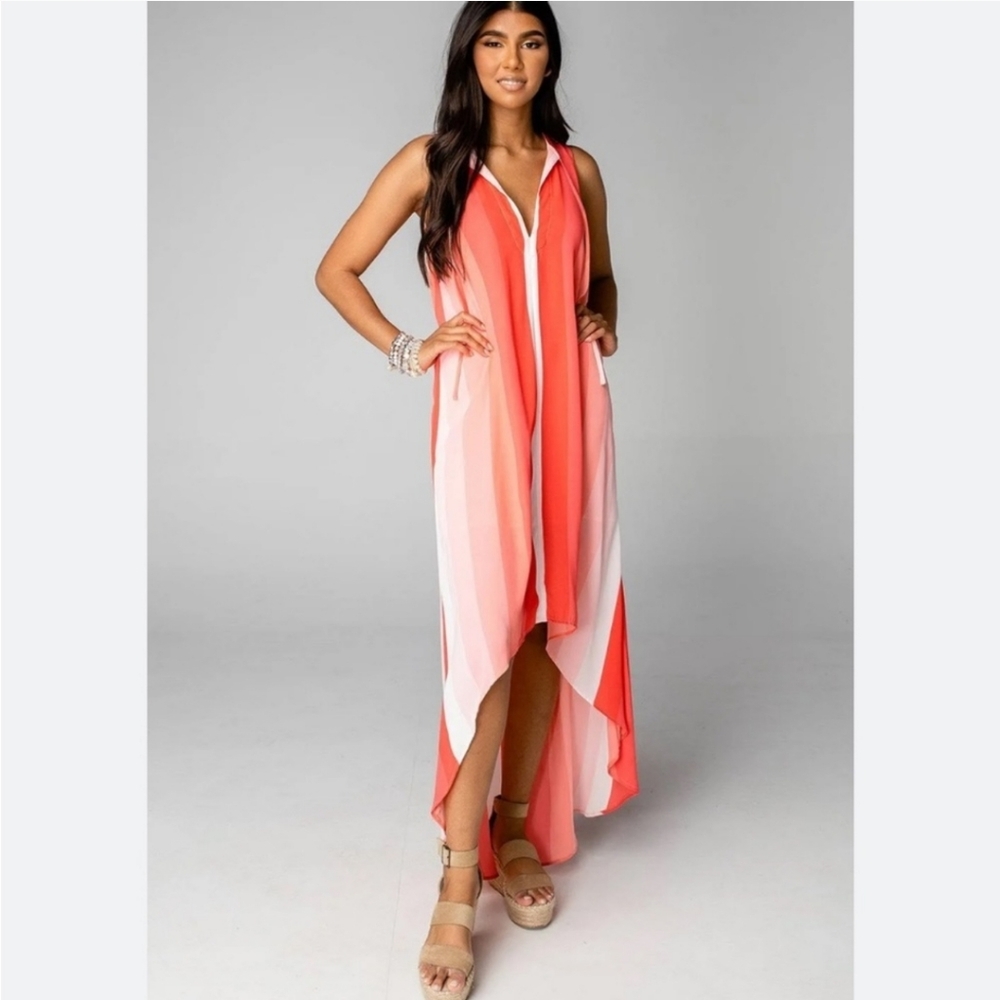 Buddy Love NWT peach and coral striped hi low maxi dress size SMALL